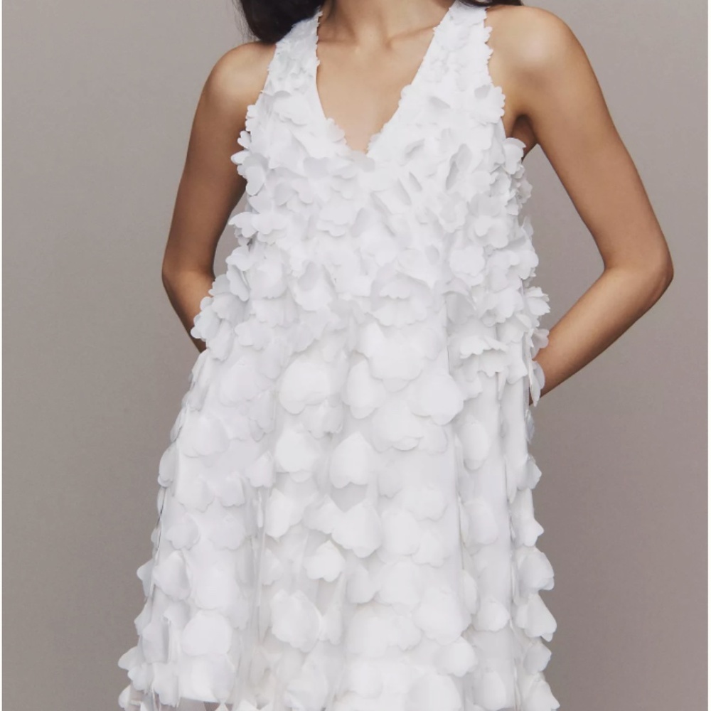 BHLDN White Petal-Embellished V-Neck Wedding Dress